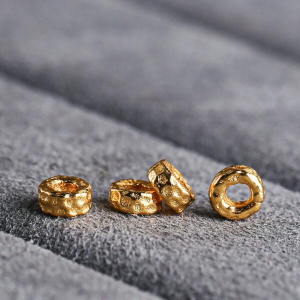small pits pattern ring shape gild s925 sterling silver bead, golden ring bead - Image 3