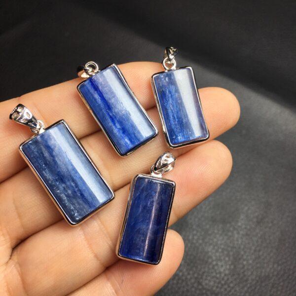 rectangle shape natural kyanite bead inlaid sterling silver charm - Image 3