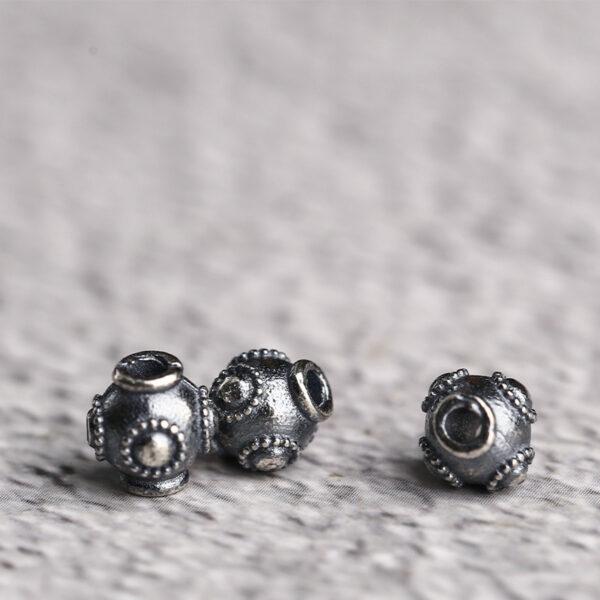 flower pattern oval shape s925 sterling silver bead, oxidized silver bead - Image 3