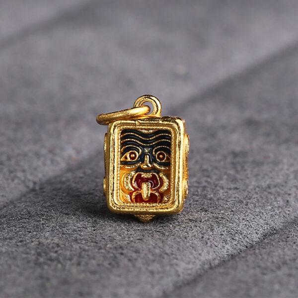 gild sterling silver Buddhist God of Wealth pattern rectangle shape charm bead, enamel charm - Image 3