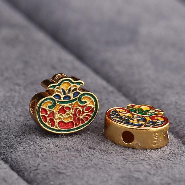 gild flower pattern vase shape bead, orange and red enamel bead - Image 3