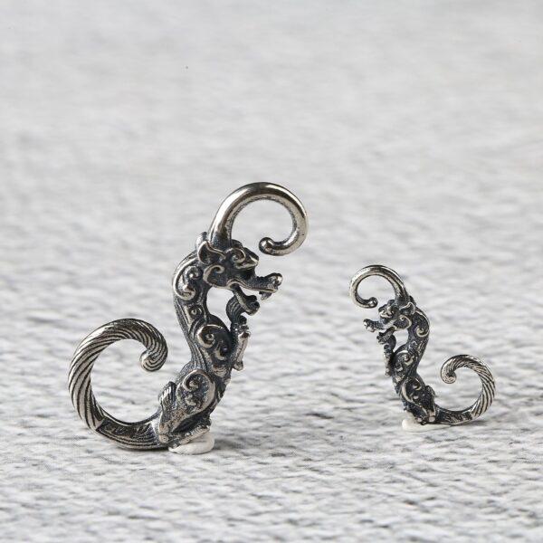 retro dragon shape s925 sterling silver hook bead, oxidized silver hook finding - Image 3
