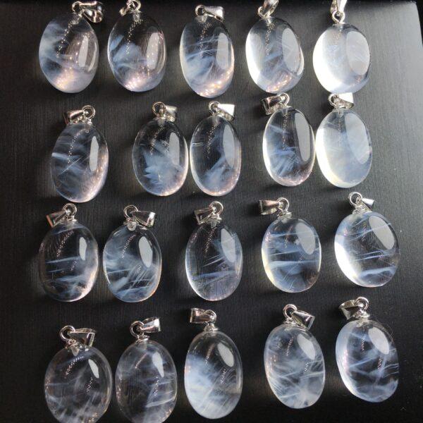 oval shape natural blue needle quartz bead sterling silver charm - Image 4