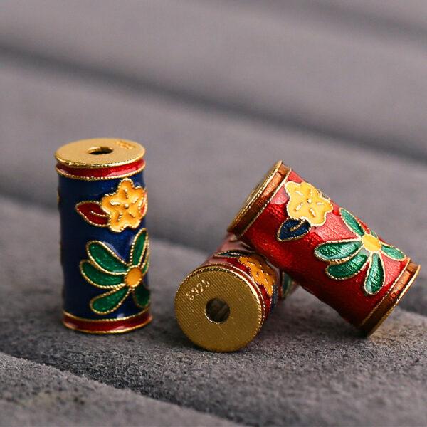 flowers pattern tube shape gild sterling silver bead, colorful enamel bead - Image 4