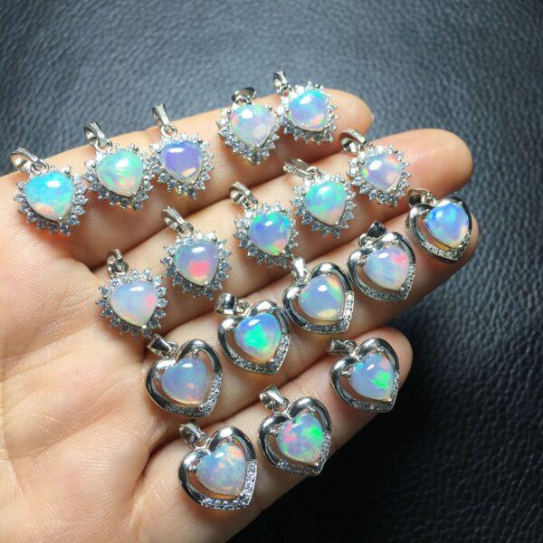 heart shape natural colorful opal bead inlaid sterling silver charm pendant - Image 4