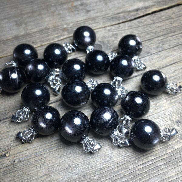 round shape natural hypersthene bead sterling silver crown charm - Image 4