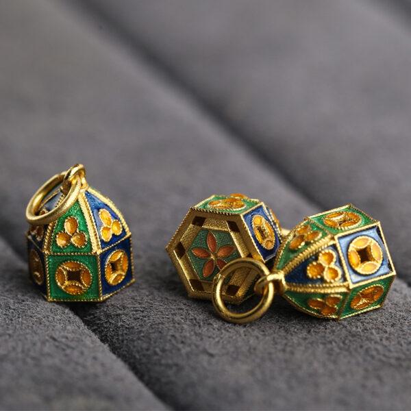 hollow flower pattern tower shape gild sterling silver charm bead, enamel tower charm - Image 4