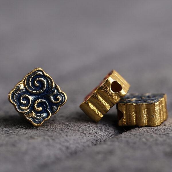 abstract cloud pattern square shape gild sterling silver bead, red and blue enamel square bead - Image 4