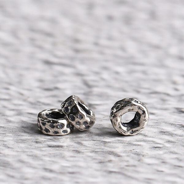 small pits surface rondelle shape s925 sterling silver bead, oxidized silver bead - Image 4
