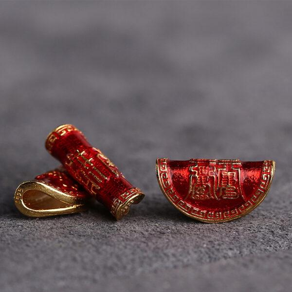 gild sterling silver Taoist Runes pattern semicircle shape bead, red enamel bead - Image 4
