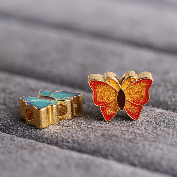 gild sterling silver butterfly shape bead, red and blue enamel bead - Image 4