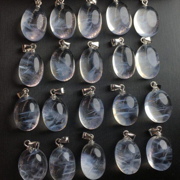oval shape natural blue needle quartz bead sterling silver charm - Image 5