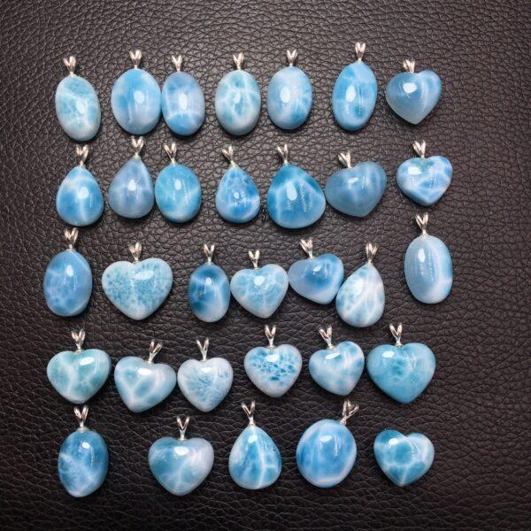 heart and oval shape natural larimar bead sterling silver charm - Image 5