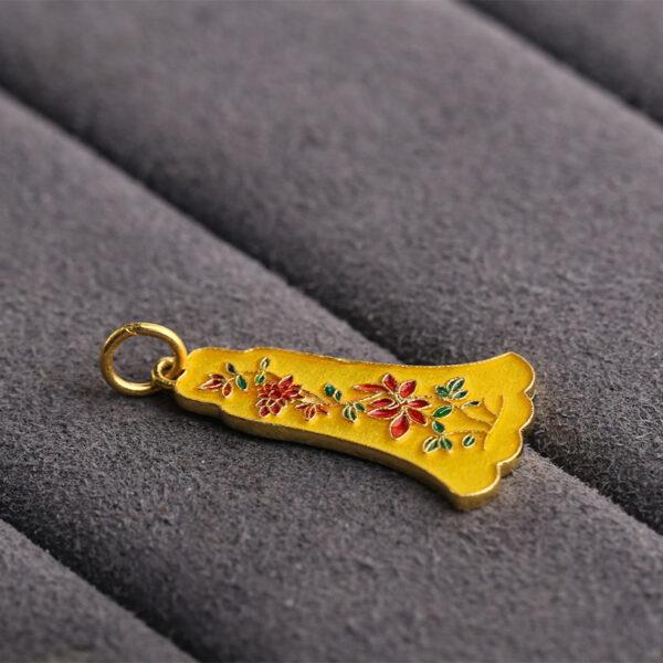 retro flower pattern gild sterling silver charm bead, red and yellow enamel charm - Image 5