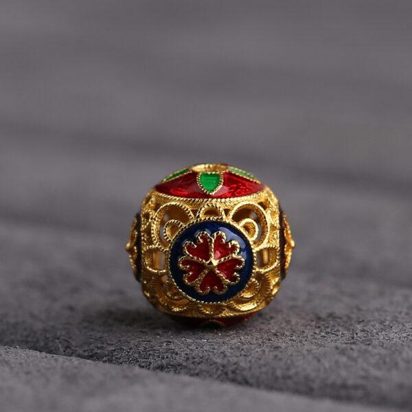hollow flower pattern round shape gild sterling silver bead, enamel flower bead - Image 5