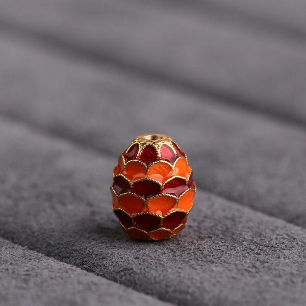 Dragon Scale pattern oval shape gild sterling silver bead, red and orange enamel oval bead - Image 5