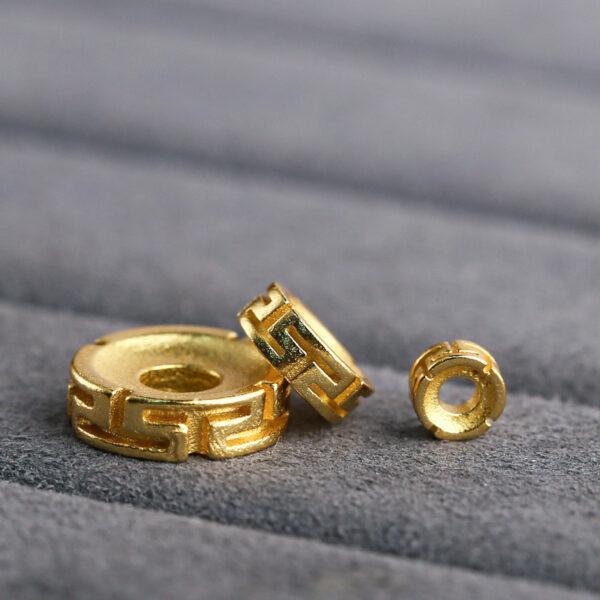 fret pattern gasket shape gild s925 sterling silver bead, golden gasket bead - Image 5