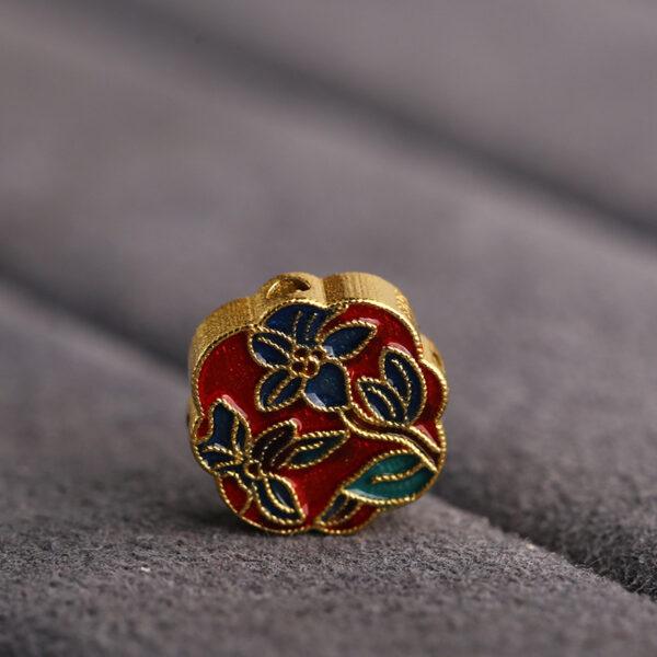 nice plum flower shape gild sterling silver bead, red enamel flower bead - Image 5