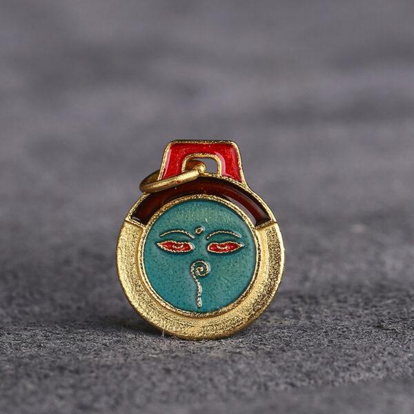 gild sterling silver abstract face and flower pattern round shape charm, red and blue enamel flower bead, 2 pieces / 5 pieces - Image 5