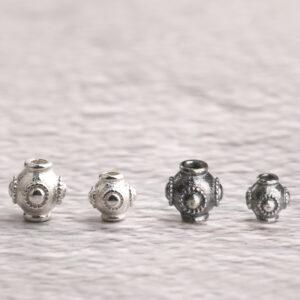 flower pattern oval shape s925 sterling silver bead, oxidized silver bead