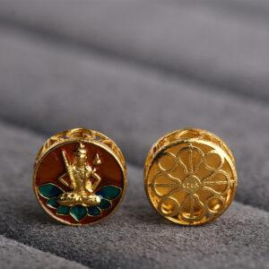 hollow Buddha on lotus pattern round shape gild sterling silver bead, enamel Buddha bead