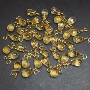 facet surface droplet shape natural citrine bead sterling silver charm