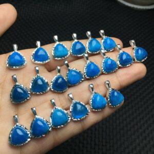 triangle shape natural apatite bead inlaid sterling silver charm