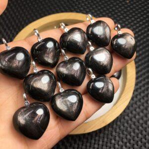 heart shape natural hypersthene bead sterling silver charm