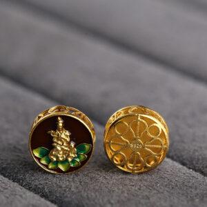 hollow Buddha on lotus pattern round shape gild sterling silver bead, enamel Buddha bead