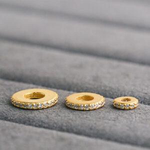 zircon inlaid gasket shape gild s925 sterling silver bead, golden gasket bead