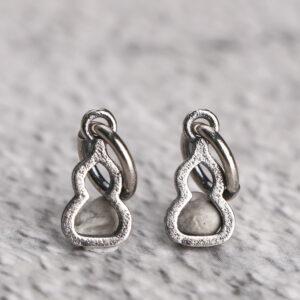 simple gourd shape s925 sterling silver charm bead, oxidized silver gourd charm