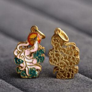 Nine-tailed Fox shape gild sterling silver charm bead, enamel fox charm