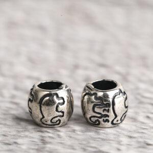 elephant pattern oval shape s925 sterling silver bead, oxidized silver oval bead