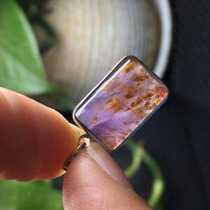 rectangle shape natural Amethyst Rutilated Quartz bead inlaid sterling silver charm