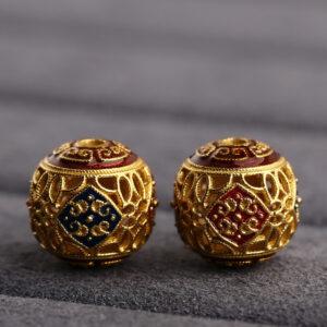 hollow flower pattern round shape gild sterling silver bead, enamel ball bead