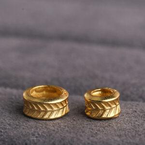 feather pattern ring shape gild s925 sterling silver bead, golden ring bead