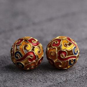 hollow abstract cloud pattern round shape gild sterling silver bead, enamel ball bead