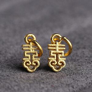 hollow 喜 shape gild s925 sterling silver charm bead, golden flower charm