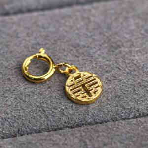 hollow 喜 pattern round shape gild s925 sterling silver charm bead, golden flower charm