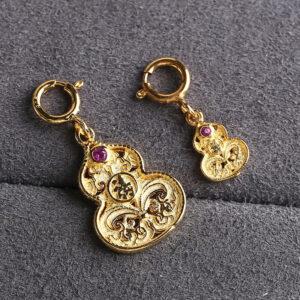 flower pattern gourd shape gild s925 sterling silver charm bead, golden gourd charm