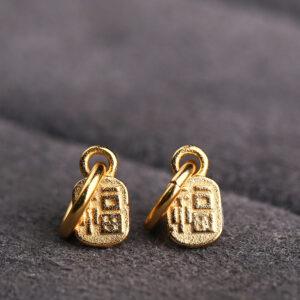 福 pattern oval shape gild s925 sterling silver charm bead, golden flower charm