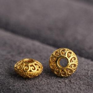 hollow flower pattern rondelle shape gild s925 sterling silver bead, golden rondelle bead