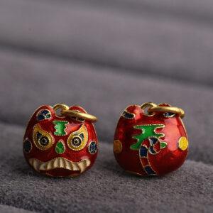 cute tiger shape gild sterling silver charm bead, enamel tiger charm