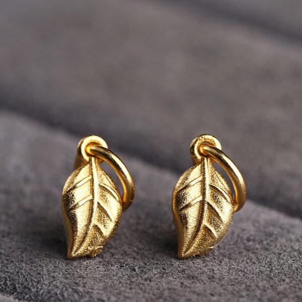 simple leaf shape gild s925 sterling silver charm bead, golden leaf charm