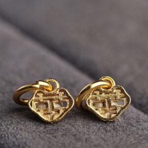 hollow 喜 pattern heart shape gild s925 sterling silver charm bead, golden heart charm