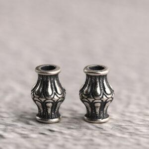 retro flower pattern drum shape s925 sterling silver bead, oxidized silver drum bead