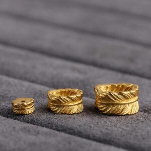 feather pattern ring shape gild s925 sterling silver bead, golden feather bead