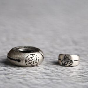 retro line pattern donut shape s925 sterling silver bead, oxidized silver donut bead