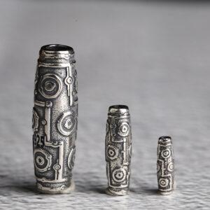 retro dzi bead pattern oval shape s925 sterling silver bead, oxidized silver dzi bead