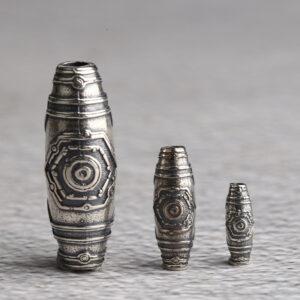 retro dzi bead pattern oval shape s925 sterling silver bead, oxidized silver dzi bead